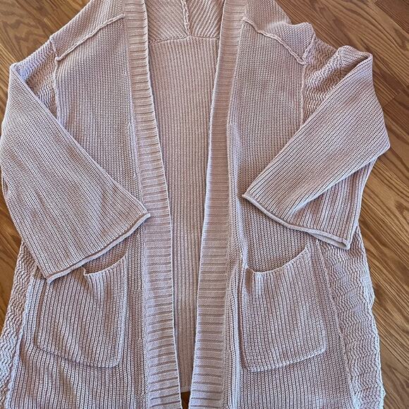 Caslon Open Front Cotton Cardigan Pink Adobe Large Petite - Picture 7 of 9